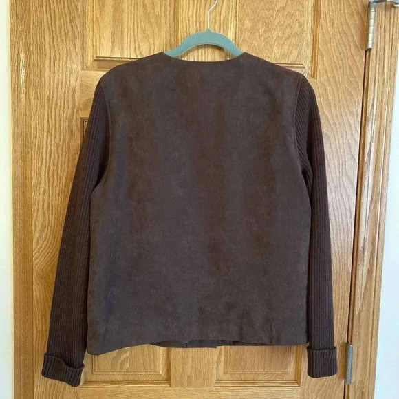 Studio Works Size 14 Women Brown Jacket Knit Sleeve Magnetic Closure - Picture 6 of 6
